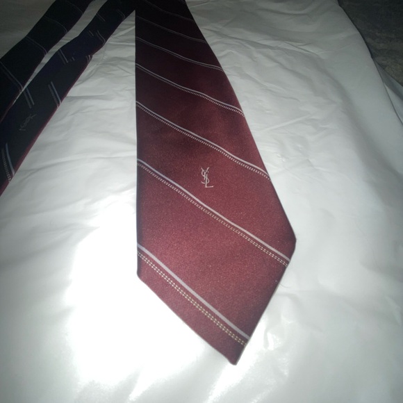 Yves Saint Laurent Burgundy and Silver Striped Tie - Picture 1 of 3